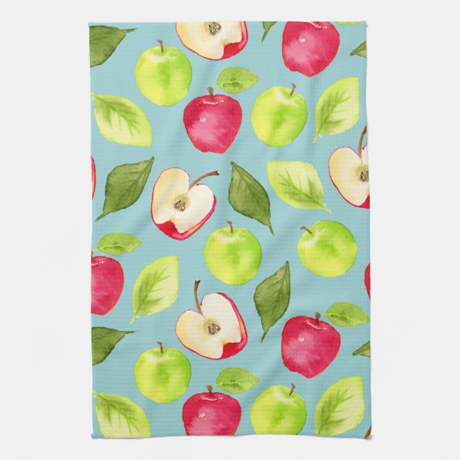 Watercolor Apples Pattern Kitchen Towel (Vertical)