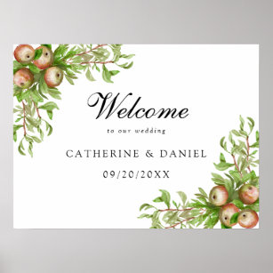 Watercolor apples Wedding welcome sign 