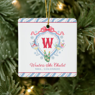 Watercolor Apres-Ski Monogram Crest Ceramic Ornament