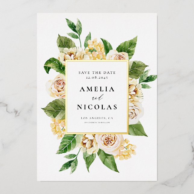 Watercolor Apricot English Roses Save The Date (Front)