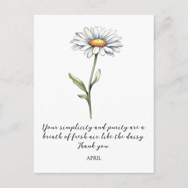 WATERCOLOR APRIL DAISY BIRTH FLOWER POSTCARD (Front)