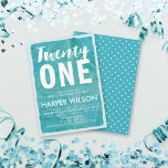 Watercolor Aqua Blue 21st Birthday Invitation<br><div class="desc">Invite friends and family to a 21st birthday celebration with this aqua blue watercolor birthday invitation. Perfect for a beach or pool party theme birthday. Personalize this invitation by replacing the placeholder text in the template. For more options such as to change the font and it's size click the "Customize...</div>