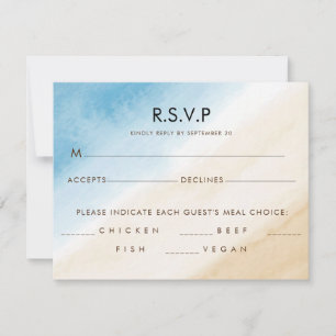 Watercolor Aqua Blue On The Sea Wedding RSVP Card