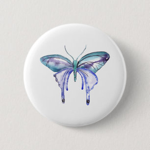 watercolor aqua blue purple butterfly 2 inch round button