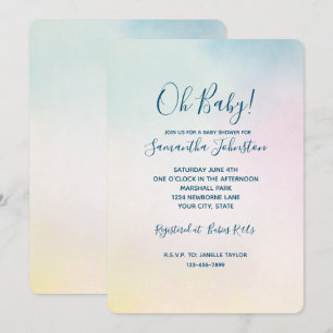 Watercolor Aqua Pink Yellow Tie Dye Ombre Invitation