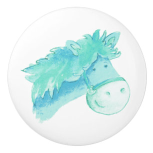 Watercolor aqua pony / horse knob