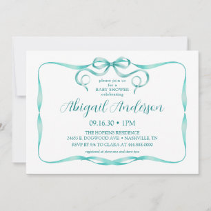 Watercolor Aqua Ribbon Baby Shower Invitation