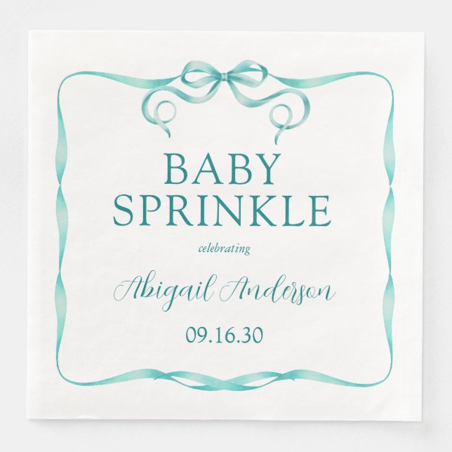 Watercolor Aqua Ribbon Baby Sprinkle Napkin (Front)