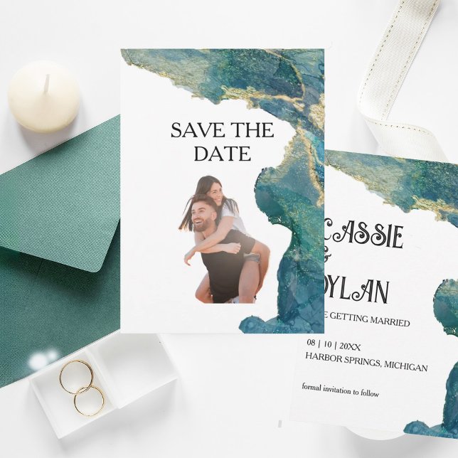 Watercolor Aqua Save the Date Card (Creator Uploaded)