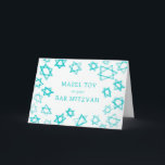 Watercolor Aqua Stars MAZEL TOV Bar Bat Mitzvah  Card<br><div class="desc">Perfect fun MAZEL TOV card to send for a bat mitzvah, bar mitzvah or other Jewish celebration! Hand made watercolor art for you on the front and blank inside! FULLY CUSTOMIZABLE! Click on “Personalize” above to edit the text. Click "edit using design tool" to adjust the fonts, colours and placements....</div>
