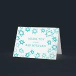 Watercolor Aqua Stars MAZEL TOV Bar Bat Mitzvah  Card<br><div class="desc">Perfect fun MAZEL TOV card to send for a bat mitzvah, bar mitzvah or other Jewish celebration! Hand made watercolor art for you on the front and blank inside! FULLY CUSTOMIZABLE! Click on “Personalize” above to edit the text. Click "edit using design tool" to adjust the fonts, colours and placements....</div>