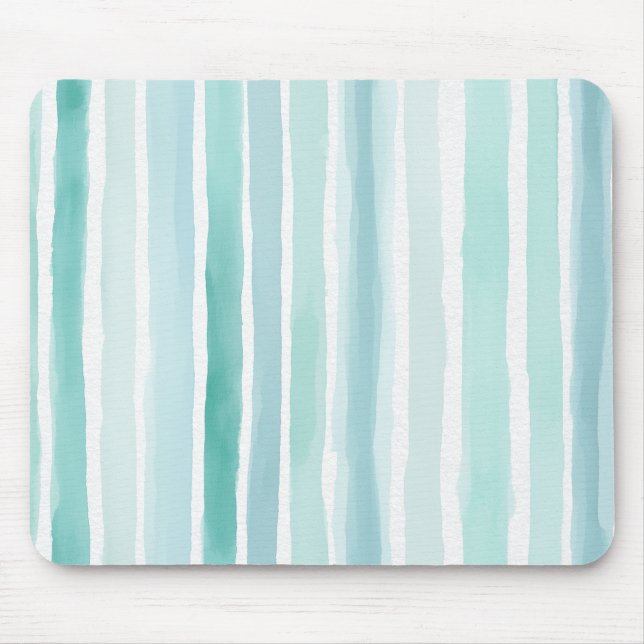 Watercolor Aqua Vertical Stripe Pattern Coastal  Mouse Pad (Front)