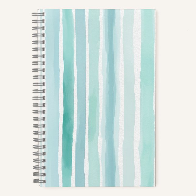 Watercolor Aqua Vertical Stripe Pattern Coastal  Notebook (Front)