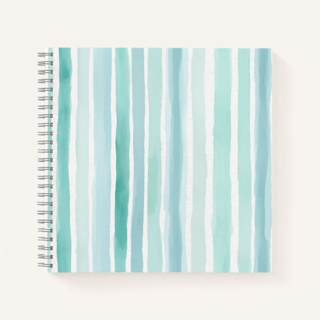Watercolor Aqua Vertical Stripe Pattern Coastal  Notebook (Front)