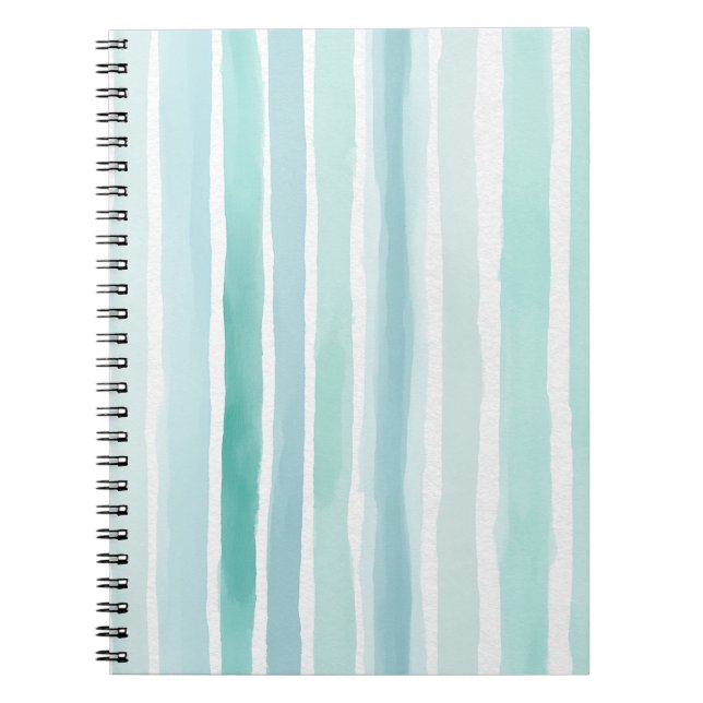 Watercolor Aqua Vertical Stripe Pattern Coastal  Notebook (Front)
