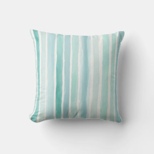 Watercolor Aqua Vertical Stripe Pattern Coastal Throw Pillow