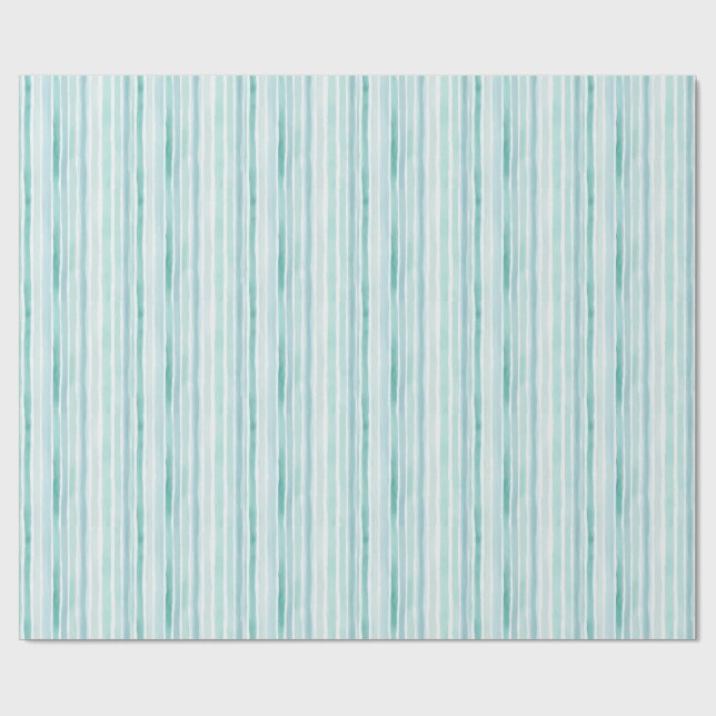 Watercolor Aqua Vertical Stripe Pattern Coastal  Wrapping Paper (Flat)