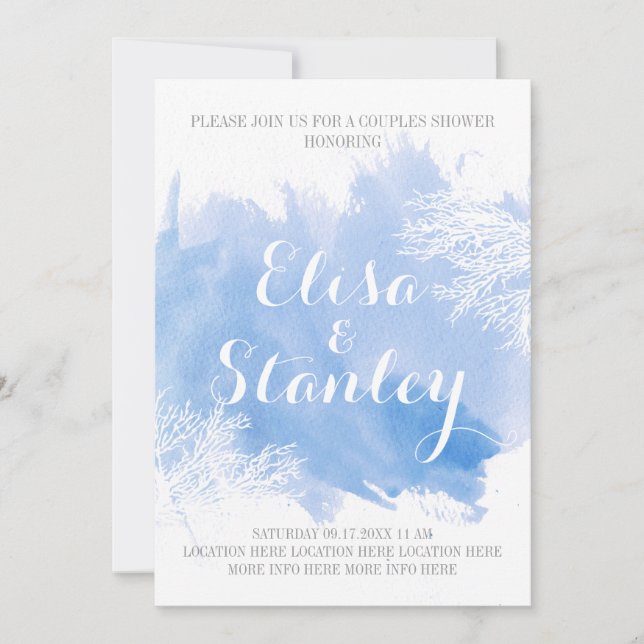 Watercolor aquamarine reef wedding couples shower invitation (Front)