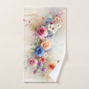 Watercolor Aquarell Flowers Art Floral Template Bath Towel Set
