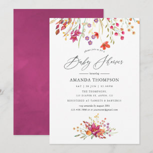 Watercolor Aquarelle Wild Flower Baby Shower Invitation