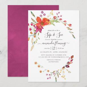 Watercolor Aquarelle Wild Flower Sip and See Invitation
