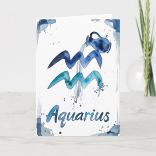 Watercolor Aquarius Zodiac Sign January February  Card