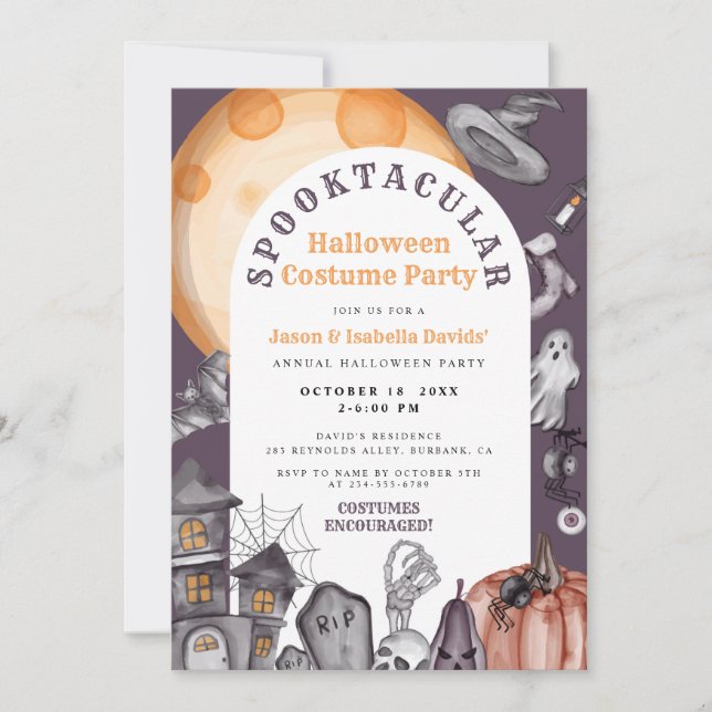 Watercolor Arch Halloween Pumpkin Costumes Party Invitation (Front)