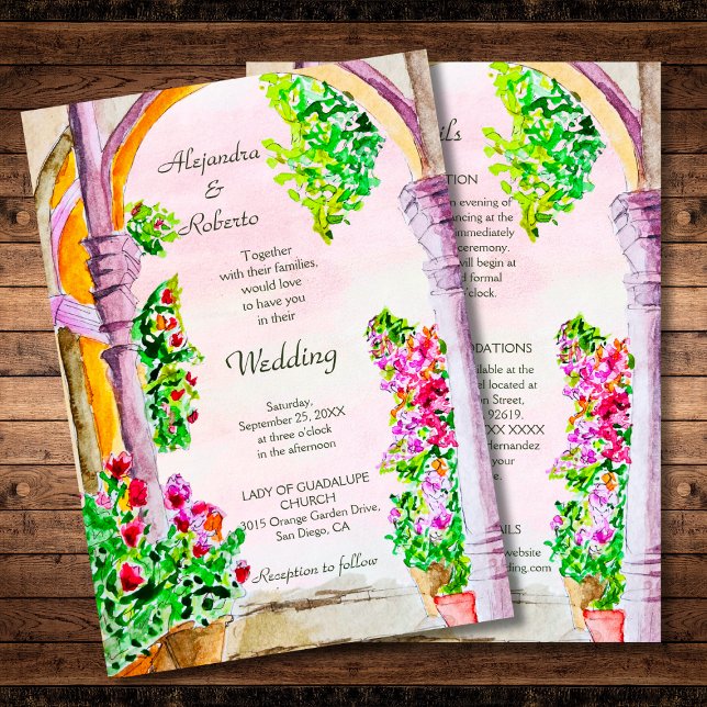 Watercolor Arches Bougainvillea Floral Wedding Invitation (Creator Uploaded)