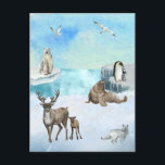 Watercolor Arctic Animals Scene  Postcard<br><div class="desc">This design was created though digital art. It may be personalized in the area provided by changing the photo and/or text. Or it can be customized by choosing the click to customize further option and delete or change the colour the background, add text, change the text colour or style, or...</div>