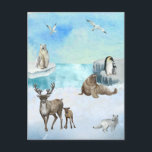 Watercolor Arctic Animals Scene  Postcard<br><div class="desc">This design was created though digital art. It may be personalized in the area provided by changing the photo and/or text. Or it can be customized by choosing the click to customize further option and delete or change the colour the background, add text, change the text colour or style, or...</div>