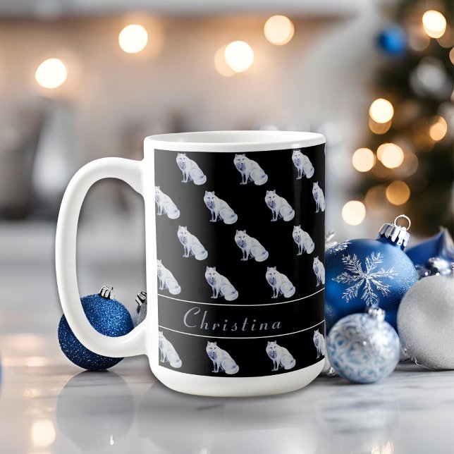Watercolor Arctic Fox Christmas Pattern Customize Coffee Mug (Creator Uploaded)