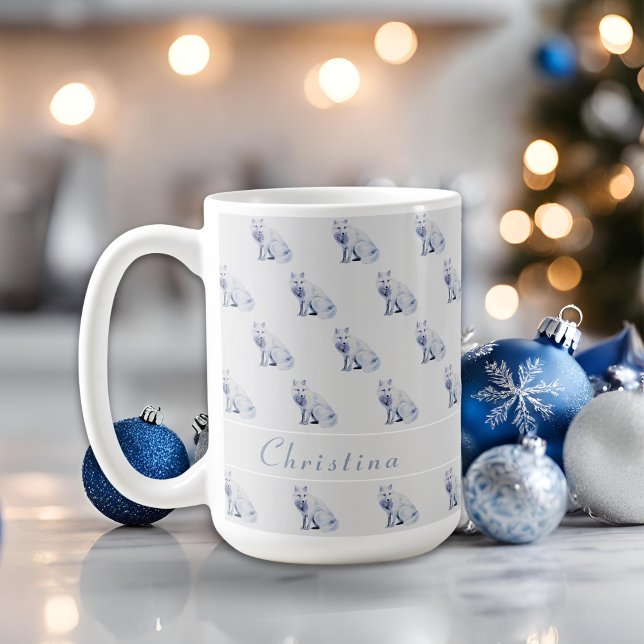 Watercolor Arctic Fox Christmas Pattern Customize Coffee Mug (Creator Uploaded)