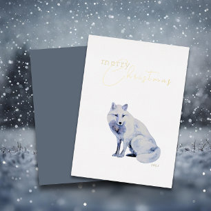 Watercolor Arctic Fox Corporate Christmas Foil Holiday Card