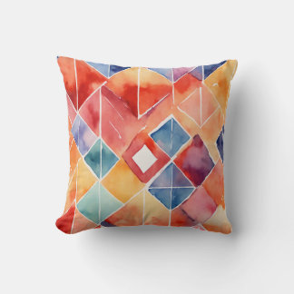 Watercolor Argyle Pattern with Low Poly Accents Throw Pillow