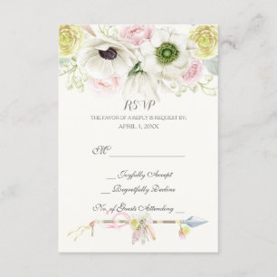 Watercolor Arrows Feathers Floral Boho Tribal RSVP Card