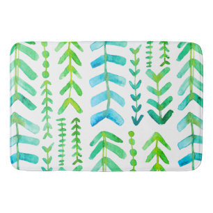 Watercolor Arrows Geometric Pattern Green Blue Bath Mat