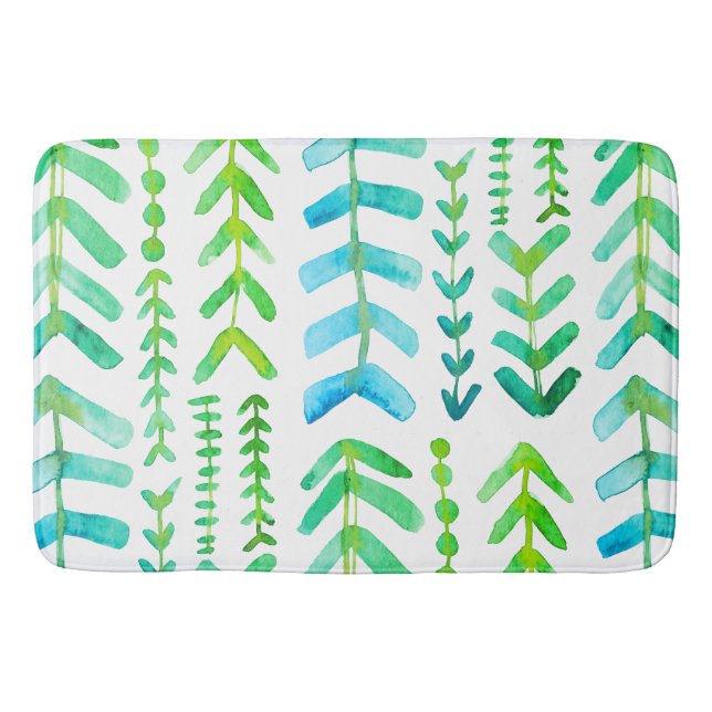 Watercolor Arrows Geometric Pattern Green Blue Bath Mat (Front)