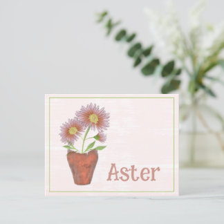 Watercolor Art Aster Flower September Birthday Postcard