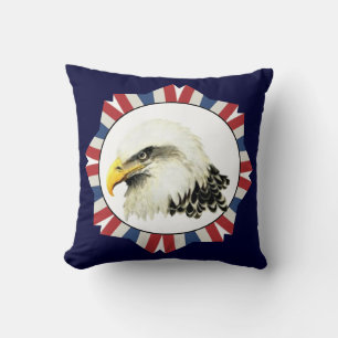 Watercolor Art Bald Eagle Bird, USA Throw Pillow