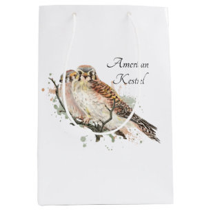 Watercolor Art  Birding Kestrel Couple Medium Gift Bag