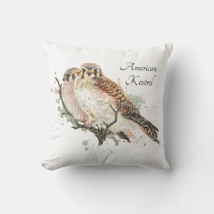Watercolor Art Birding Kestrel Couple Throw Pillow