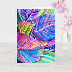 Watercolor art canna tropical leaves  card