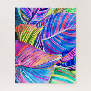 Watercolor art canna tropical leaves  jigsaw puzzle