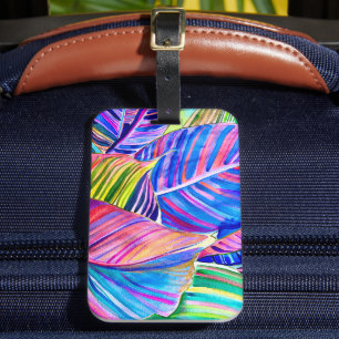 Watercolor art canna tropical leaves luggage tag