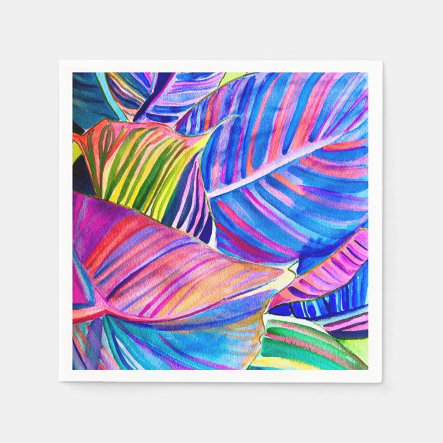Watercolor art canna tropical leaves  napkin (Front)