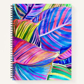 Watercolor art canna tropical leaves  notebook