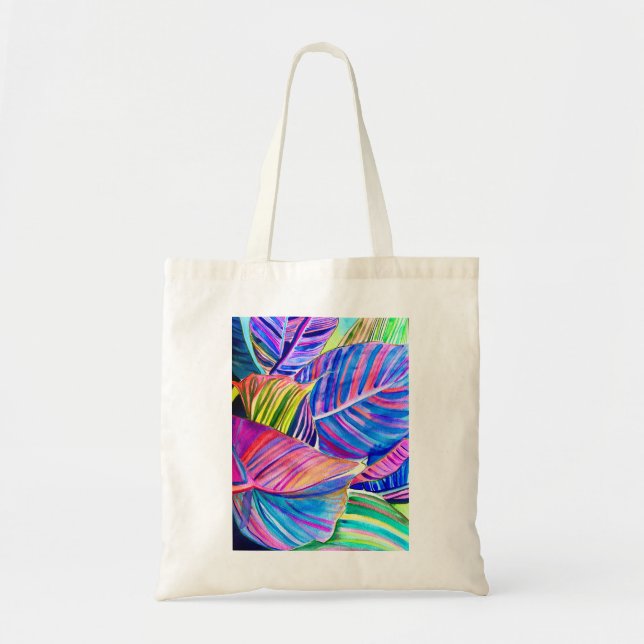 Watercolor art canna tropical leaves  tote bag (Front)