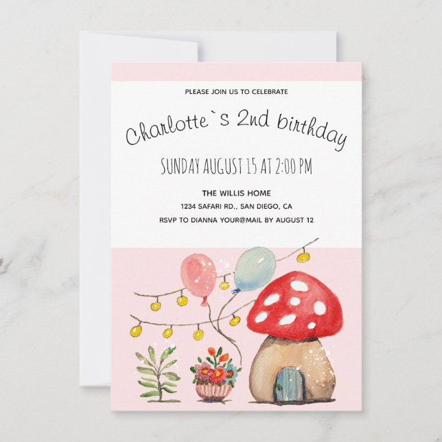 Watercolor Art Cute Mushroom and Flowers Announcement (Front)