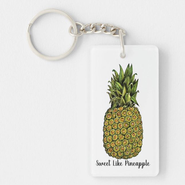 Watercolor Art Cute Pineapple Keychain (Front)