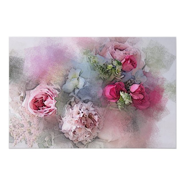 Watercolor Art Elegant Modern Roses Flowers Poster (Front)